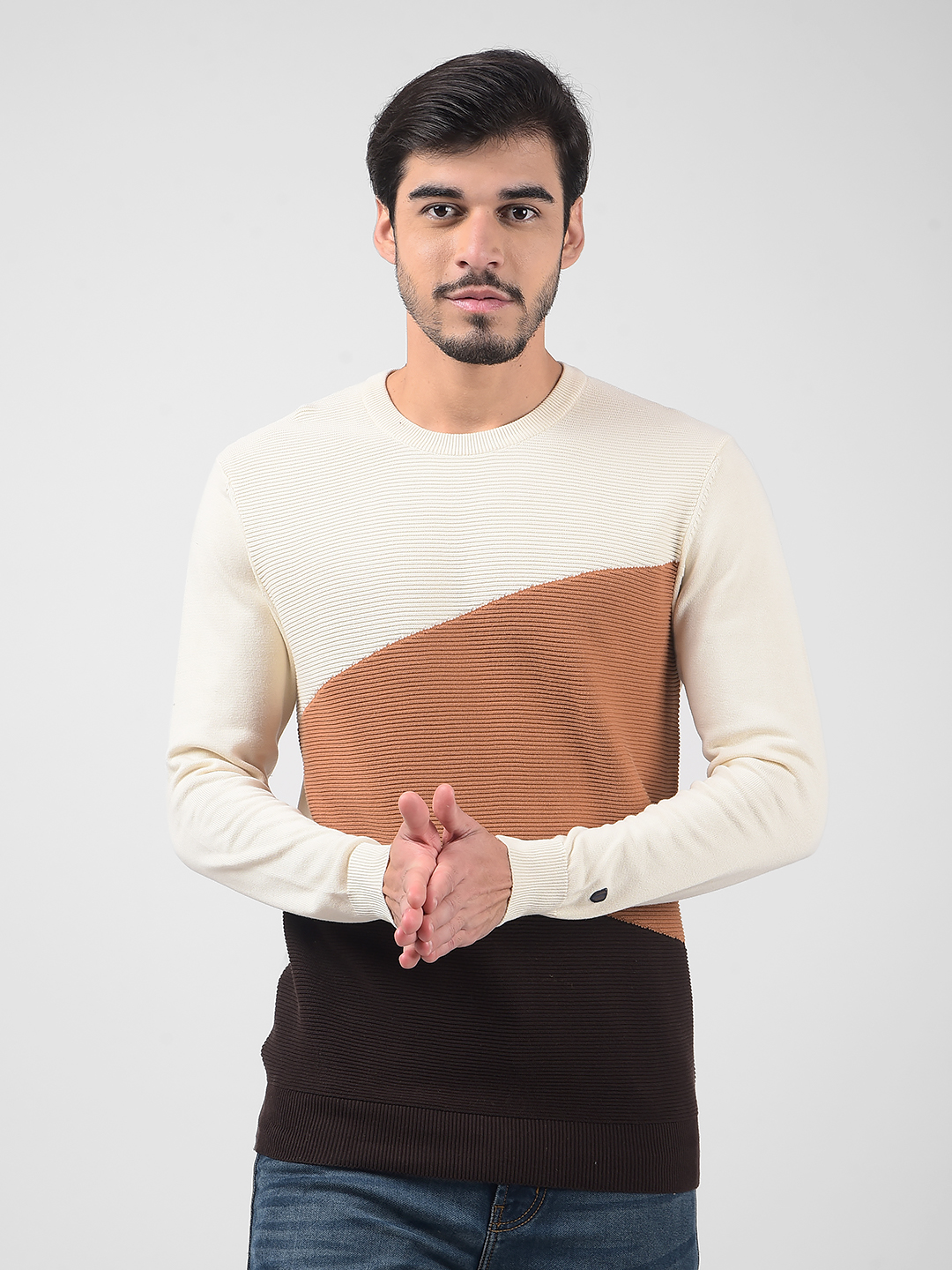Numero Uno Men Color Block Brown Sweater